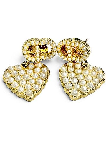 Christian Dior Christian Dior DIOR Faux Pearl CD Logo Heart Motif Earrings - Gold Pair Comes with Box and Dust Bag (view 1)