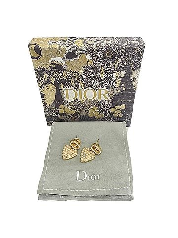 Christian Dior Christian Dior DIOR Faux Pearl CD Logo Heart Motif Earrings - Gold Pair Comes with Box and Dust Bag (view 2)