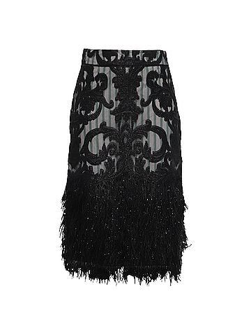 Ganni Ganni Striped Feather Pencil Skirt in Black Cotton (view 1)