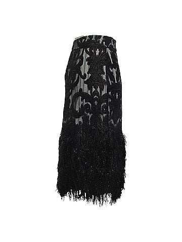 Ganni Ganni Striped Feather Pencil Skirt in Black Cotton (view 2)