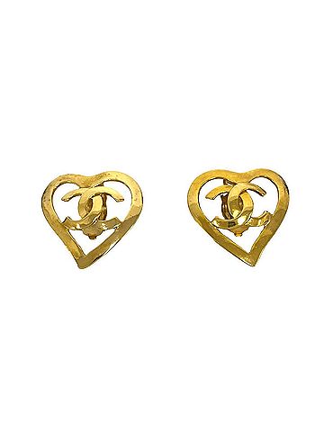 Chanel CHANEL Vintage Coco Mark Heart Motif GP Earrings, Gold, Accessory 497ca (view 1)