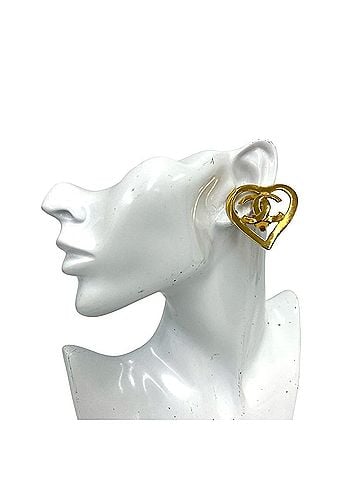 Chanel CHANEL Vintage Coco Mark Heart Motif GP Earrings, Gold, Accessory 497ca (view 2)
