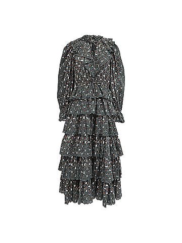 Ulla Johnson Ulla Johnson Odile Ruffled Midi Dress in Olive Cotton (view 1)