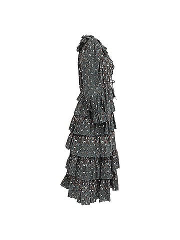 Ulla Johnson Ulla Johnson Odile Ruffled Midi Dress in Olive Cotton (view 2)