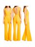 Saloni 100% Viscose 96% Polyester 4% Spandex Yellow Orange Jumpsuit Size 10 - photo 2