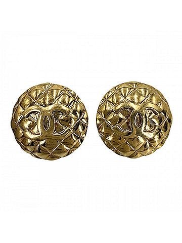 Chanel Chanel Earrings for Women, Matelassé Round, Coco Mark, Vintage, Gold, Approx. 41.7g, 1993 (view 1)