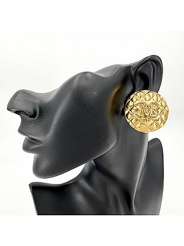 Chanel Chanel Earrings for Women, Matelassé Round, Coco Mark, Vintage, Gold, Approx. 41.7g, 1993 (view 2)