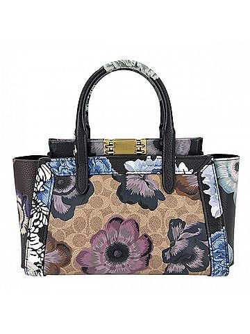 Coach Coach Women's Troop Carryall Cafe Facet Shoulder Bag/Crossbody Bag with Floral Design, Leather, Black, Multicolor, Gold Hardware (view 2)