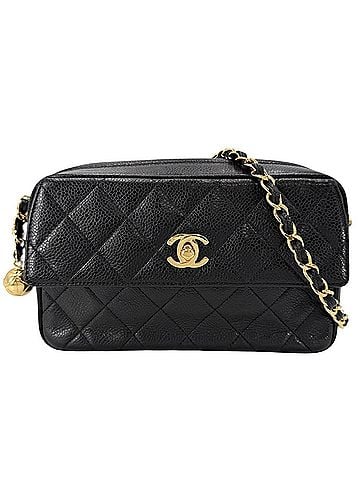 Chanel Chanel Women's Matelassé Chain Pouch Shoulder Bag with Turnlock, Coco Mark, Caviar Leather, Black, Gold Hardware (view 1)