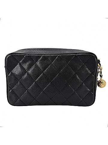 Chanel Chanel Women's Matelassé Chain Pouch Shoulder Bag with Turnlock, Coco Mark, Caviar Leather, Black, Gold Hardware (view 2)