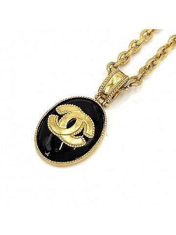 Chanel Chanel Necklace for Women, Coco Mark Long Necklace, Vintage Accessory, CHANEL GP 96A Gold, Black, Approx. 116.0g, 1996 (view 1)