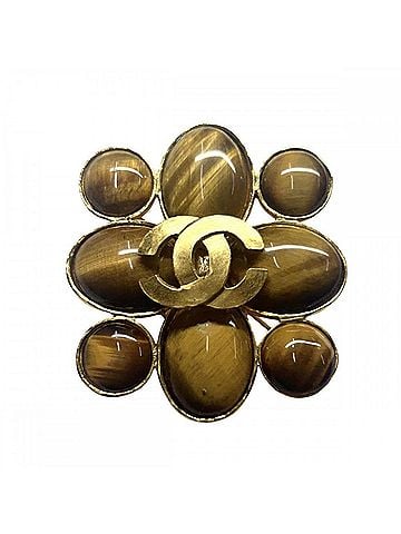 Chanel Chanel Brooch for Women, Coco Mark, Tiger Eye, Vintage, CHANEL GP 95A, Brown, Gold Hardware, Approx. 38.3g, 1995 (view 1)