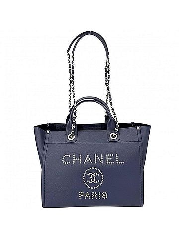 Chanel Chanel Deauville MM Tote Bag for Women, Handbag, Chain Shoulder Bag, Studs, Logo, Coco Mark, CHANEL Caviar Leather, Blue/Navy, Gold Hardware (view 1)