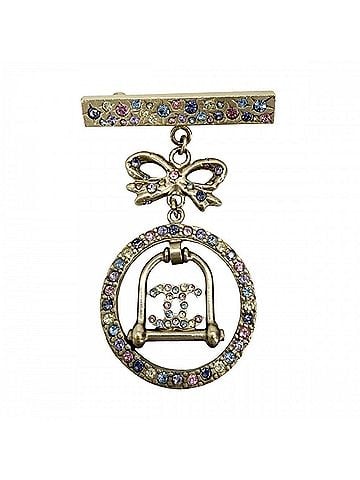 Chanel Chanel Brooch for Women, Coco Mark Ribbon Swing Accessory, Rhinestone, GP 06A Gold, Multicolor, Approx. 10.7g, 2006 (view 1)