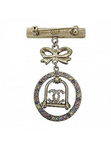 Chanel Chanel Brooch for Women, Coco Mark Ribbon Swing Accessory, Rhinestone, GP 06A Gold, Multicolor, Approx. 10.7g, 2006 (view 2)