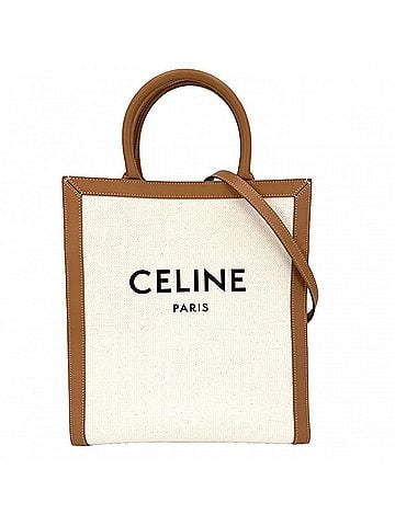 Céline Celine Women's Small Vertical Cabas Shoulder Bag Tote Crossbody Handbag CELINE 192082BNZ.02NT Canvas Leather Ivory Brown Gold Hardware (view 1)