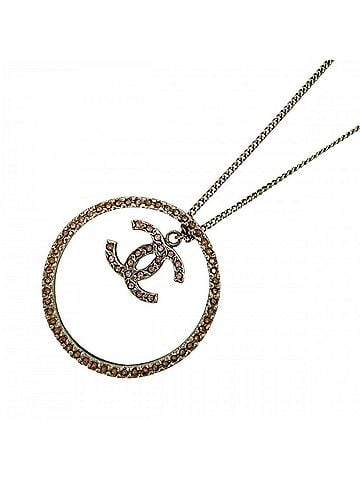 Chanel Chanel Women's Necklace, Circle Coco Mark, Long Necklace with Adjustable Clasp, Rhinestone, GP 06A Gold Pink, Approx. 12.3g, 2006 (view 1)