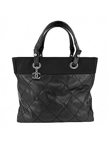 Chanel Chanel Paris Biarritz MM Tote Bag for Women, Handbag, Coco Mark, Shoulder Bag, CHANEL A34209, Coated Canvas Leather, Black, Silver Hardware (view 1)