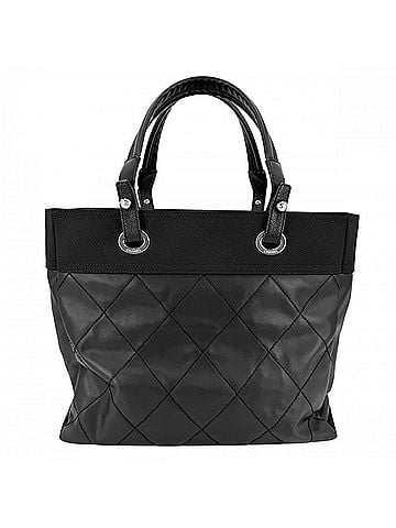 Chanel Chanel Paris Biarritz MM Tote Bag for Women, Handbag, Coco Mark, Shoulder Bag, CHANEL A34209, Coated Canvas Leather, Black, Silver Hardware (view 2)