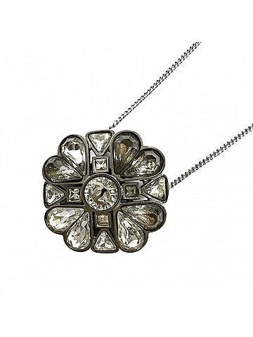 Chanel Chanel Necklace for Women, Chain, Coco Mark, Clover, Rhinestone, 08A, Silver, Approx. 12.4g, 2008 (view 1)