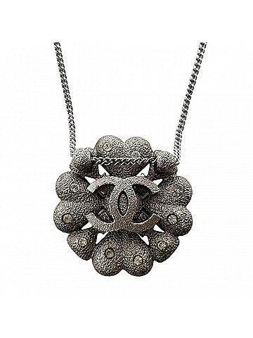 Chanel Chanel Necklace for Women, Chain, Coco Mark, Clover, Rhinestone, 08A, Silver, Approx. 12.4g, 2008 (view 2)