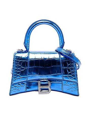 Balenciaga Metallic Calfskin Croc Embossed Hourglass Satchel XS (view 1)