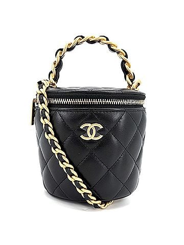 Chanel Chanel Women's Matelassé Mini Vanity Pouch Shoulder Bag with Chain Strap, Crossbody, Coco Mark, Lambskin Leather, Black, Gold Hardware (view 1)