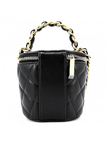 Chanel Chanel Women's Matelassé Mini Vanity Pouch Shoulder Bag with Chain Strap, Crossbody, Coco Mark, Lambskin Leather, Black, Gold Hardware (view 2)