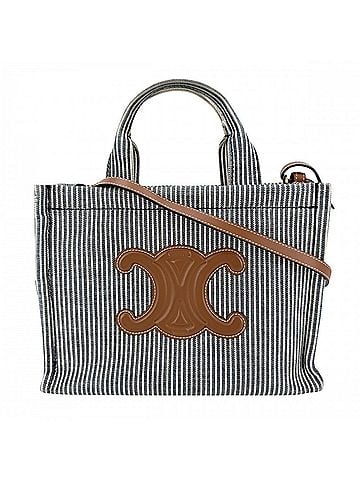 Céline Celine Women's Triomphe Small Cabas Thais Handbag Shoulder Bag Crossbody THAIS Striped Tote CELINE Canvas Navy Blue White Gold Hardware (view 1)