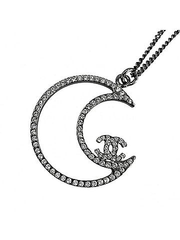 Chanel Chanel Necklace for Women, Moon Motif, Coco Mark, Adjustable, Rhinestone, B17K Silver, Approx. 8.5g, 2017 (view 1)