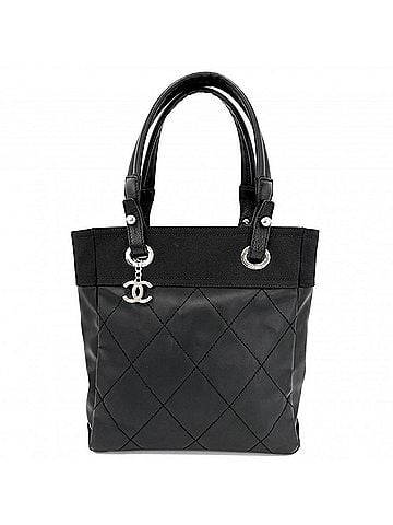 Chanel Chanel Paris Biarritz Tote PM Handbag for Women, Coco Mark, Coated Canvas Leather, Black, Silver Hardware (view 1)