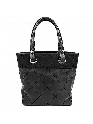 Chanel Chanel Paris Biarritz Tote PM Handbag for Women, Coco Mark, Coated Canvas Leather, Black, Silver Hardware (view 2)