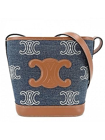 Céline Celine Triomphe Mini Bucket Shoulder Bag for Women, Cuir, Crossbody, Denim Calf Leather, Indigo Brown, Gold Hardware (view 1)