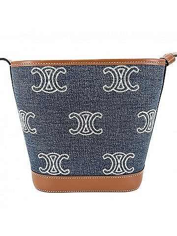 Céline Celine Triomphe Mini Bucket Shoulder Bag for Women, Cuir, Crossbody, Denim Calf Leather, Indigo Brown, Gold Hardware (view 2)