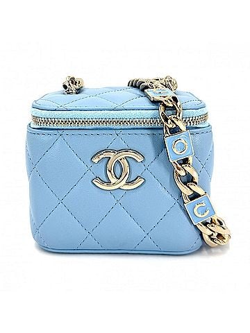 Chanel Chanel Women's Matelassé Mini Vanity Pouch Shoulder Bag with Chain Strap, Crossbody, Coco Mark, Lambskin, Light Blue, Gold Hardware (view 1)