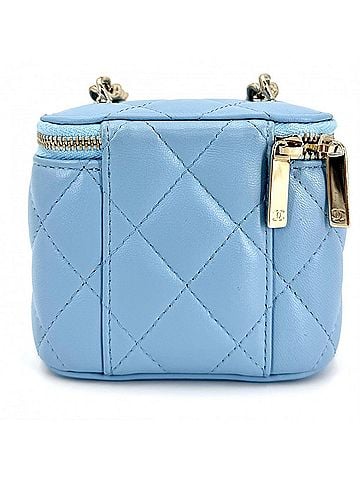 Chanel Chanel Women's Matelassé Mini Vanity Pouch Shoulder Bag with Chain Strap, Crossbody, Coco Mark, Lambskin, Light Blue, Gold Hardware (view 2)