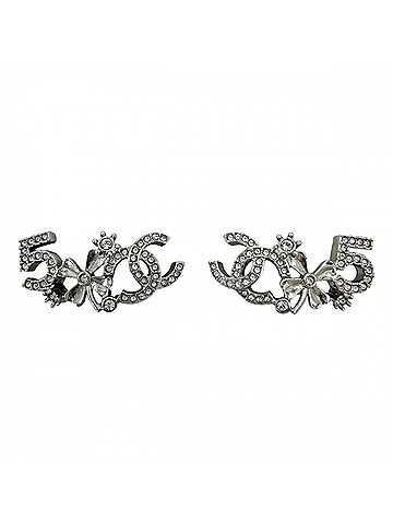 Chanel Chanel Earrings for Women No. 5 Coco Mark Clover CHANEL Rhinestone B23P Silver Approx. 9.9g 2023 (view 1)