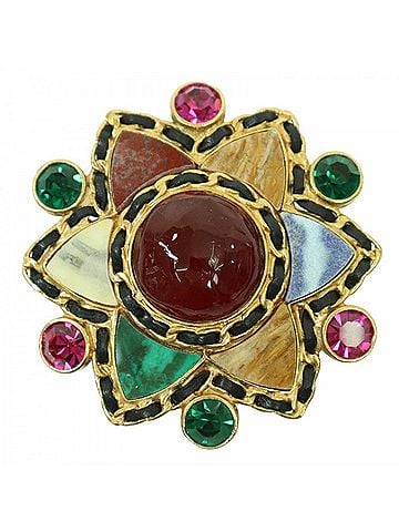 Chanel Chanel Brooch for Women, Gripoix Stone, Coco Mark, Vintage, Accessory, CHANEL GP Leather 95A Gold, Multicolor, Approx. 76.5g, 1995 (view 1)