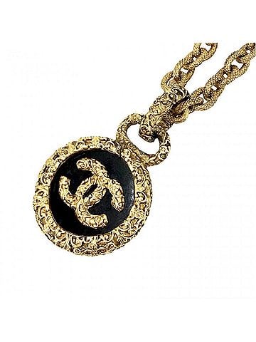Chanel Chanel Women's Necklace, Coco Mark Long Magma Design, Lava Circle, Vintage, CHANEL GP 93A Gold, Black, Approx. 120.9g, 1993 (view 1)