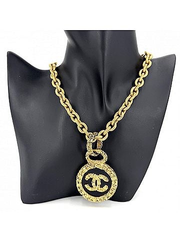 Chanel Chanel Women's Necklace, Coco Mark Long Magma Design, Lava Circle, Vintage, CHANEL GP 93A Gold, Black, Approx. 120.9g, 1993 (view 2)