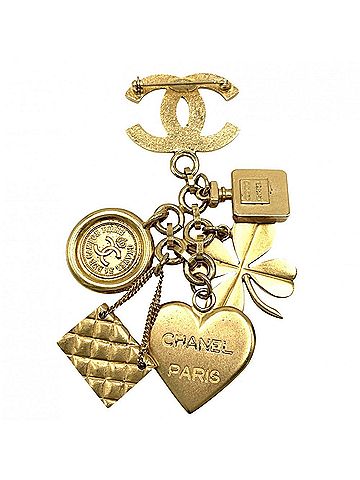 Chanel Chanel Brooch for Women, Icon, Coco Mark, Clover, Heart, Matelassé, Vintage, CHANEL GP 96P Gold, Approx. 74.7g, 1996 (view 2)
