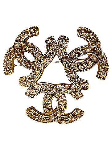 Chanel Chanel Brooch for Women, Coco Mark Triple Coco, Vintage Accessory, CHANEL GP 94A Gold, Approx. 17.2g, 1994 (view 1)