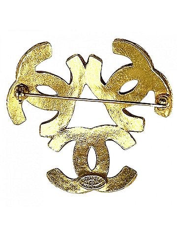 Chanel Chanel Brooch for Women, Coco Mark Triple Coco, Vintage Accessory, CHANEL GP 94A Gold, Approx. 17.2g, 1994 (view 2)