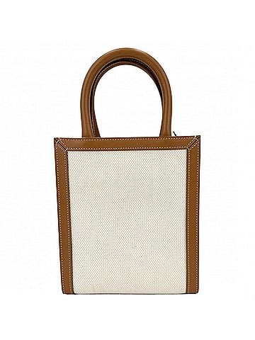 Céline Celine Women's Mini Vertical Cabas Handbag Shoulder Bag CELINE Canvas Leather Ivory Brown Gold Hardware (view 2)