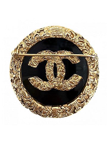 Chanel Chanel Brooch for Women, Coco Mark, Lava/Magma Design, Vintage Accessory, CHANEL GP 93A Gold, Black, Approx. 24.4g, 1993 (view 2)