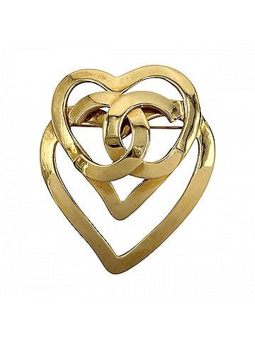 Chanel Chanel Brooch for Women, Coco Mark Double Heart Motif, Vintage Accessory, CHANEL GP 95P, Approx. 17.0g, 1995 (view 1)