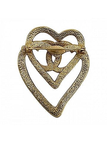 Chanel Chanel Brooch for Women, Coco Mark Double Heart Motif, Vintage Accessory, CHANEL GP 95P, Approx. 17.0g, 1995 (view 2)