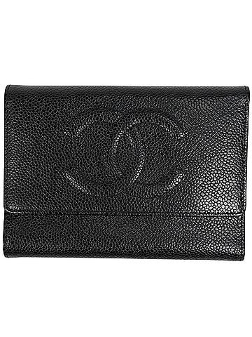 Chanel Chanel Coco Mark Tri-fold Wallet, Caviar Leather, Black, Women's (view 1)
