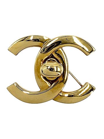 Chanel Chanel Brooch for Women, Coco Mark, Turnlock Design, Accessory, CHANEL GP 96P Gold, Approx. 16.8g, 1996 (view 1)