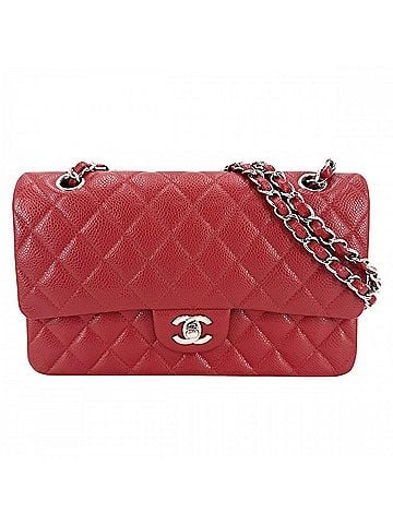 Chanel Chanel Matelassé 25 Shoulder Bag for Women, Double Flap, Chain, Bag, Crossbody Coco Mark, Caviar Leather, Red, Silver Hardware (view 1)